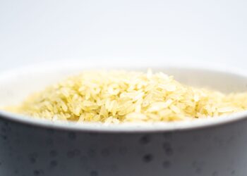 Bol de cerámica con arroz blanco para preparar agua de arroz para el pelo